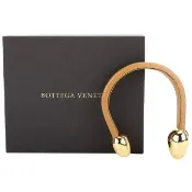 【BOTTEGA VENETA 寶緹嘉】BV C型 小羊皮 金珠開口式手環(棕色)