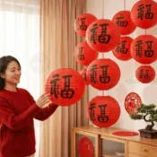💥臺灣出貨💥福字紙燈籠紅燈籠串國慶中秋裝飾圓形小燈籠掛飾節日抓拍照道具 房間裝飾擺件 教室佈置 生日布置 房間佈置 