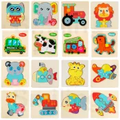 50個♥ 木製拼圖 3D 拼圖板動物車輛拼圖幼兒兒童蒙台梭利幼兒玩具