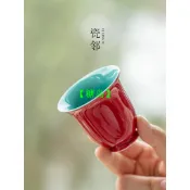 故宮紅 聞香杯 陶瓷 功夫茶具 純色 家用