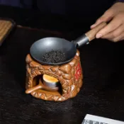台灣出貨🎆【鐵鍋烤茶爐】複古竈臺茶葉提香器蠟燭煮茶爐子加熱烘茶醒茶配件