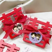 實用婚禮小物 (有包裝)木質大囍字磁鐵 (滿百份免費印名字)
