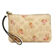 【COACH】經典C LOGO花卉手拿包/零錢包(米白/玫瑰)
