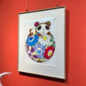 華成 村上隆熊貓花球版畫 現代潮流卡通掛畫 客廳臥室奶茶店背景裝飾畫 潮流太陽花藝術畫 潮牌床頭壁畫 刮畫