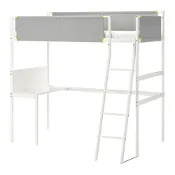 【IKEA 宜家家居】VITVAL 高腳床框附桌面, 白色/淺灰色, 90x200 公分