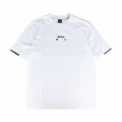 BOSS 純棉膠囊系列印花白字LOGO網球設計圓領短袖T恤(男款/白)