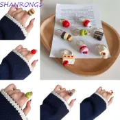 SHANRONG1奶油巧克力戒指,卡通可愛草莓蛋糕戒指,可愛蛋糕形狀樹脂甜水果蛋糕戒指女孩