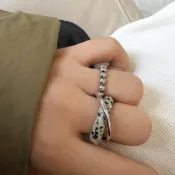 (店+)【LEESA】玉戒指\交換禮物\串珠戒指\虎眼戒指\戒指\復古\雙層交錯\黑曜石\時髦\男女同款\情侶戒指\天然石斑點\