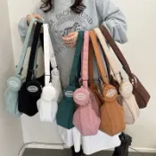 💥免運#餃子包 單肩包 斜挎包 日係ins百搭斜挎包 燈芯絨背包 休閒大容量學生上課通懃單肩包時尚單品