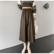 胖胖美依.大碼半身裙 中尺碼皮裙 大尺碼A字裙XL-4XL鬆緊腰法式遮肉百搭皮裙MA151-B 5041