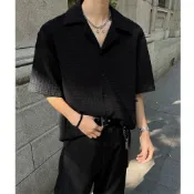 KS小版男裝 古巴領肌理感短袖襯衫 夏季襯衫 新款 短袖襯衫 寬鬆襯衫 潮流 時尚 男裝 中性服飾 小版男裝