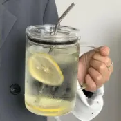 🔥桃園出貨🔥加厚1L玻璃杯大容量把手玻璃吸管杯ins高顏值耐熱水杯家用喝水杯qazv