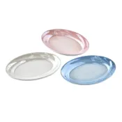 (店+)【Le Creuset】珠光薔薇系列橢圓淺盤組15cm3入珠光粉/珠光藍/珠光白前菜碟醬料碟點心盤 入厝禮