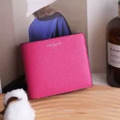 YSL Saint Laurent 燙銀LOGO對開八卡短夾(桃)
