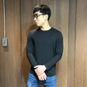 美國百分百【全新真品】Guess 上衣 長T 長袖T恤 T-shirt 男裝 素面 logo 黑色 M號 BD88