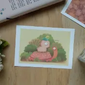 可愛原創插畫 馬鈴薯狗狗 明信片 遇到烏龜