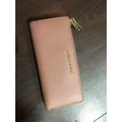 MK牛皮粉紅色拉鍊長夾