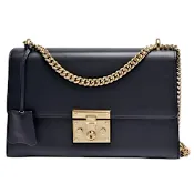 GUCCI 經典Padlock小牛皮肩背包(中-黑色_展示品)