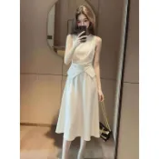 兩件套 韓版氣質通勤顯瘦柔巷高級感無袖背心連衣裙子女2026新款夏季特別漂亮掐腰套裝長裙氣質套裝通勤穿搭約會洋裝渡假風