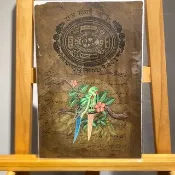 Vintage 印度印花稅票紙細密畫- 一對鸚鵡 - 古董antique