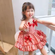 【兔巴叮童裝】女童洛麗塔連衣裙夏款兒童洋氣格子公主裙女寶寶夏天露背吊帶裙子生日禮服公主洋裝畢業禮服蓬蓬裙花童禮服畢業拍照