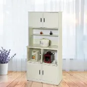 【Build dream 築夢家具】2.8尺 防水塑鋼 二拉盤四門上下座 碗盤電器櫃 收納餐櫃