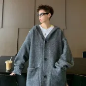 休閒秋冬季小外套寬鬆毛衣男 寬鬆連帽寬鬆型青少年長袖潮流帶帽針織衫男m-2xl