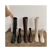 (店+)YAFFA_韓版百搭氣質款方頭拉鍊長靴平底粗跟靴子拉鍊皮靴踝靴短靴/共三色