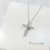 【Ms caramelo 焦糖小姐】925純銀鍍K白鋯石項鍊(十字架鋯石項鍊)
