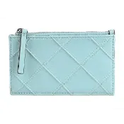 【TORY BURCH】TORY BURCH Fleming背面浮雕LOGO小羊皮菱格設計4卡拉鍊零錢卡夾(藍綠)