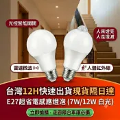 🔥台灣12H出貨現貨隔日達🔥E27感應燈泡LED超省電7W 12W雷達微波人體紅外線白光走廊陽台車庫燈梯間 保固一個月