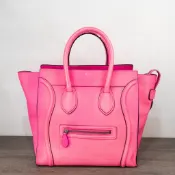 ☆優買二手精品名牌店☆ CELINE MINI Luggage 螢光 桃 紅 冏包 囧包 手提包 肩背包 荔枝皮 超新