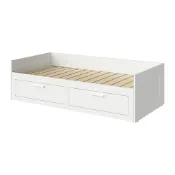 【IKEA 宜家家居】BRIMNES 坐臥兩用床框附兩個床底收納盒，白色，80x200 公分