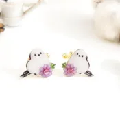 \ HUKUROU芙格鹿 / 手繪插畫 | 森林漫遊 | 山雀與波斯菊耳環(穿/夾)
