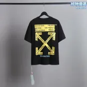 檸檬精選屋 【潮牌箭頭印花】OFFWHITE短袖 T恤 男女同款 一件代發 寬鬆OS版型 黃色警戒線 潮牌同款 夏季薄款 跨境專供