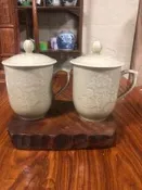 柴燒～全品60年代國營龍泉窯青瓷富貴牡丹杯老茶杯，原礦釉，泡茶品茗，體感極佳， 【中國龍泉青瓷 建國紅色（官窯