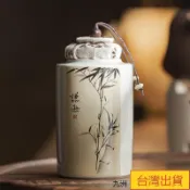 臺灣出貨 中式草木灰手繪梅蘭竹菊密封茶葉罐國風儲茶罐復古便攜小茶倉防潮