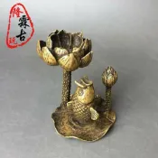 協貿國際日用品生活10館 古玩純銅佛手倒流香觀音坐蓮花荷花香托黃銅香架子桌面意境銅擺件