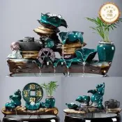 【公司貨】陶瓷自動循環流水魚盆魚缸魚池過濾器噴泉瀑布造景裝飾擺件循環水