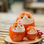 貓咪俄羅斯娃娃・手作木製套娃・蘑菇木底座・可客製化