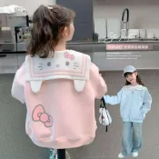 臺灣出貨🌙女童春秋季外套 童裝 女童新款洋氣棒球開衫 女童春秋韓版時尚外套 女童甜美可愛海軍領衛衣 女寶休閒運動上衣