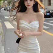 白色連身裙 純欲風洋裝 法式氣質收腰顯身材 性感包臀裙 白色洋裝 修身魚尾裙 約會穿搭 婚禮賓客 派對小禮服