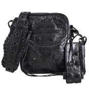 【Balenciaga 巴黎世家】Le Cagole 經典鉚釘小羊皮附耳機套零錢包三合一斜背包(黑)