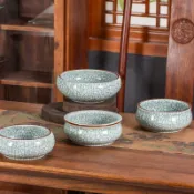 喜挖2店 景德鎮開片筆洗大口徑可養水仙綠植高溫釉下厚重陶瓷筆洗陶瓷水缸