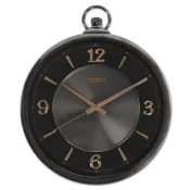 SEIKO 精工 / 42cm 數字刻度 懷錶造型 滑動式秒針 靜音掛鐘 - 灰黑色 ＃QXA843K/SK048