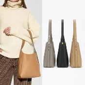 【TORY BURCH】Romy Hobo 鈕扣金屬標誌鵝卵石紋牛皮手提 肩背流浪包-小款(3色 TB 真皮 通勤包)
