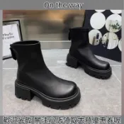台灣出貨 男女鞋 鞋子男 鞋子女 休閑鞋 內增高馬丁靴ins英倫風瘦瘦靴子小個子厚底網紅棕色無鞋帶短靴女