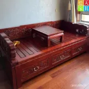 廠傢直營 實木羅漢床 新中式沙髮 沙發床榻北方老榆木,大象款,推拉羅漢床,帶炕桌,帶墊子抱枕一套明清古典 沙發床 羅漢床