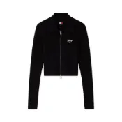 (店+)【TOMMY HILFIGER】Tommy Hilfiger 棉羊絨混紡復古刺繡雙拉鍊翻領肌理開衫外套針織衫 女款
