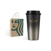 Starbucks星巴克杯子學生高顏值實用便攜黑銀漸變咖啡寶藏黑金流金款推蓋不銹鋼案頭杯隨手杯水杯咖啡杯保溫杯430ml